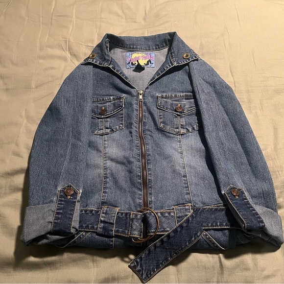 Blue High-Waisted Denim Overalls with Wide-Leg - Picture 3 of 4